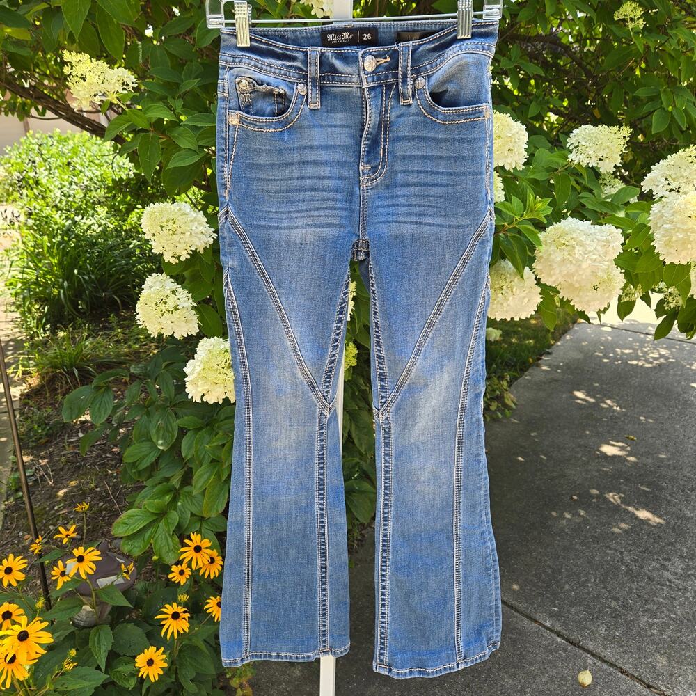 Miss Me High Rise Slim Flare Heaven Contour Stitching Jeans H3636LF90 size 26